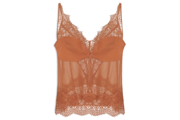 Regata Feminina Com Aplicação De Renda - Marrom