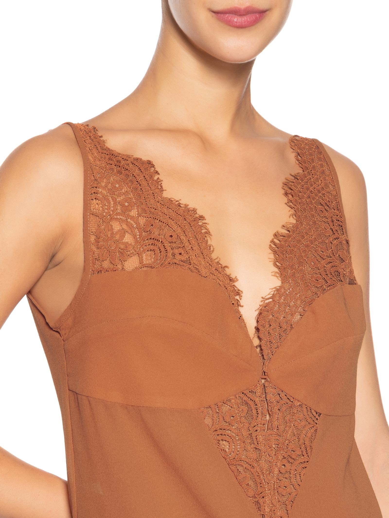 Regata Feminina Com Aplicação De Renda Marrom '2Essential