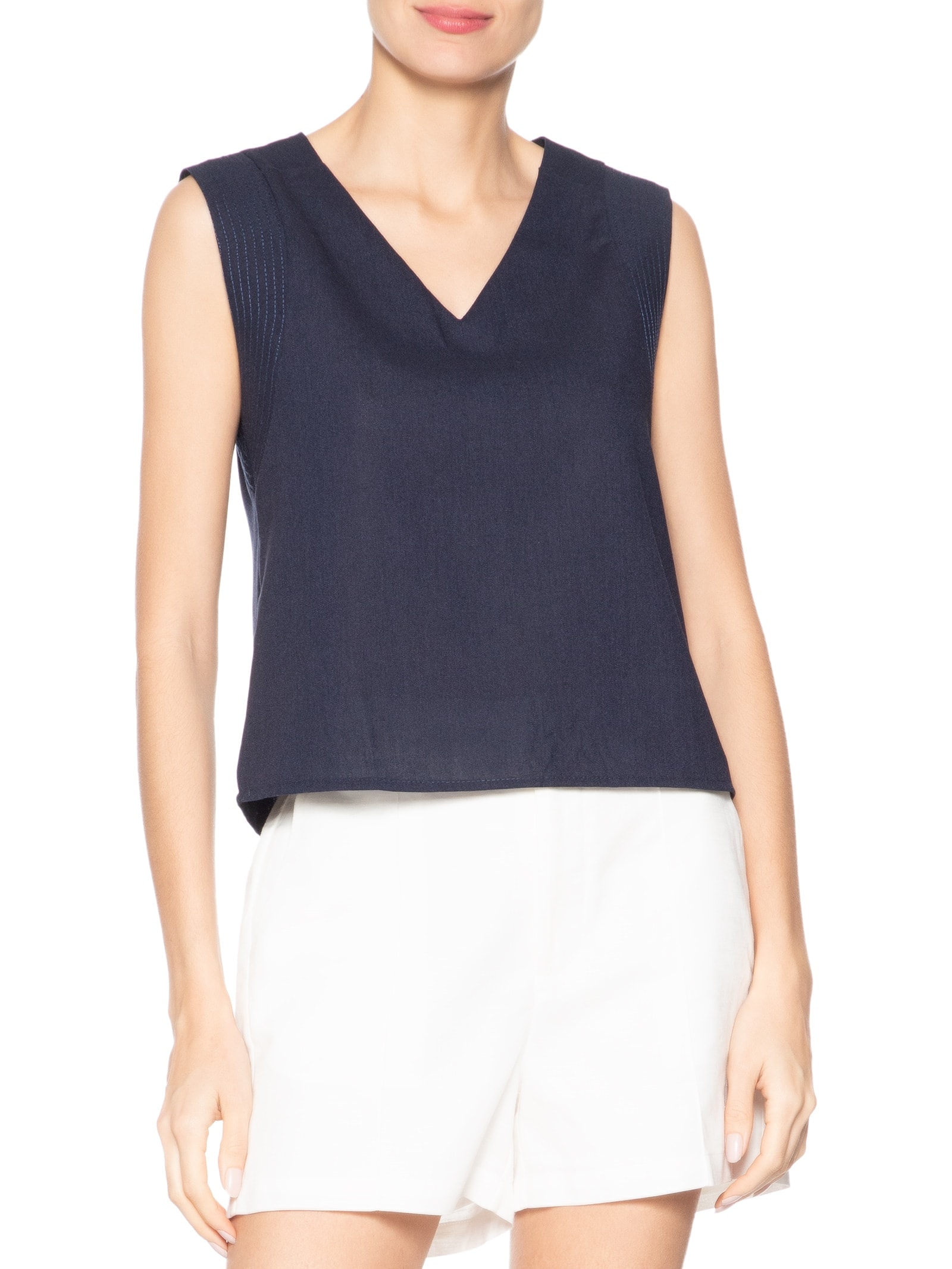 Regata Feminina Com Detalhe Bordado Na Cava Azul Basiq