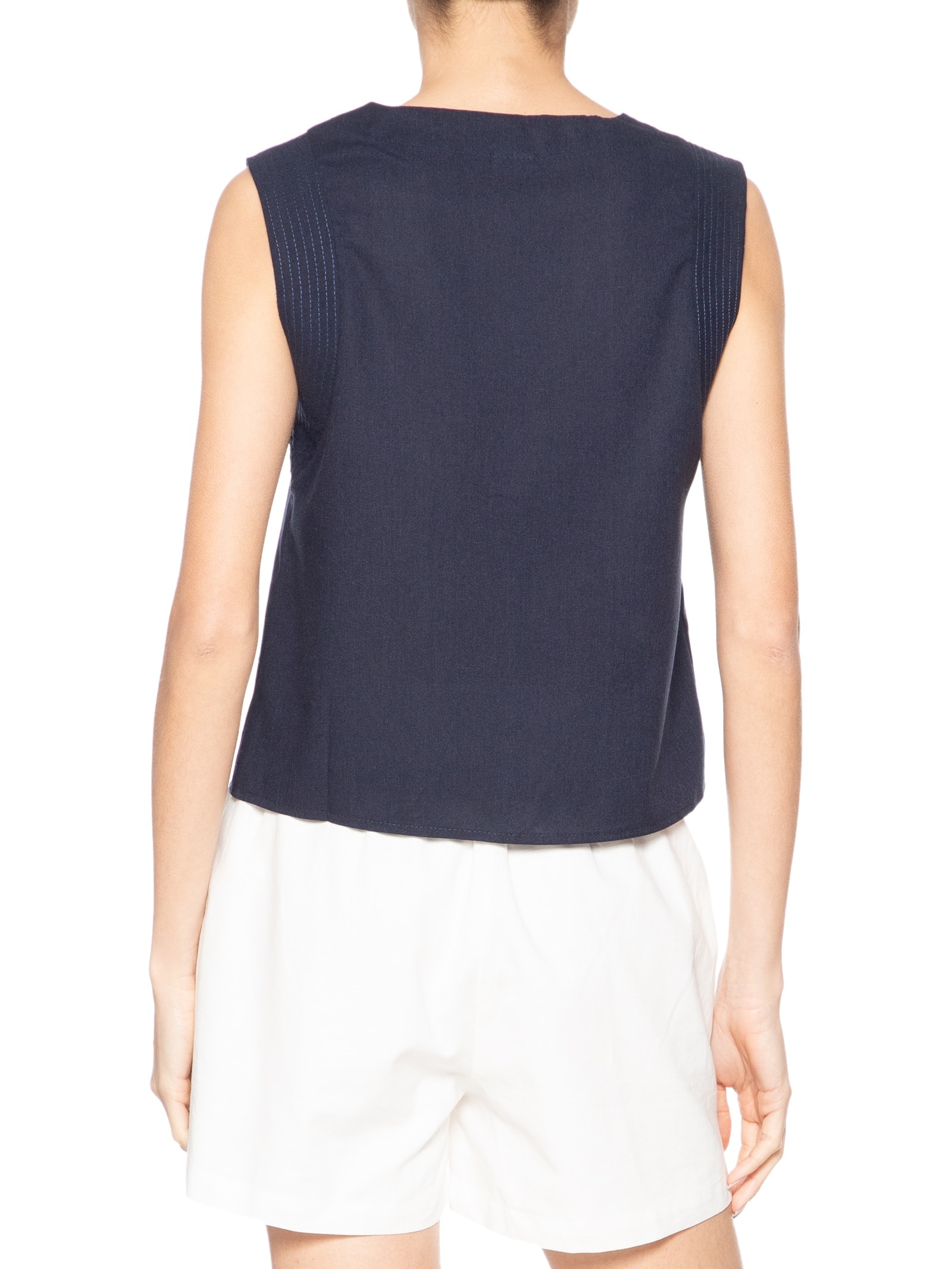 Regata Feminina Com Detalhe Bordado Na Cava Azul Basiq