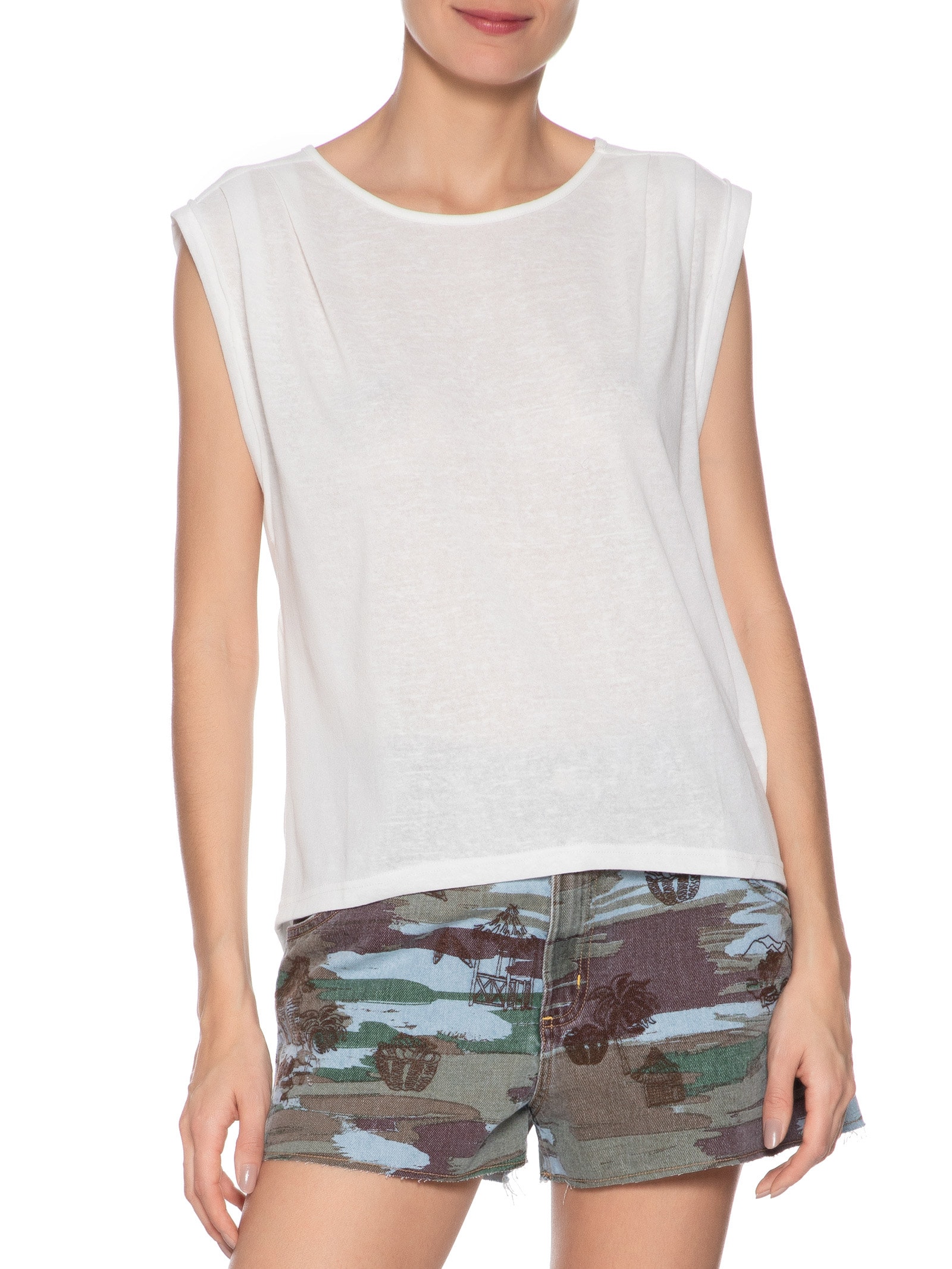 Regata Feminina Com Pregas No Ombro Branco Animale Jeans