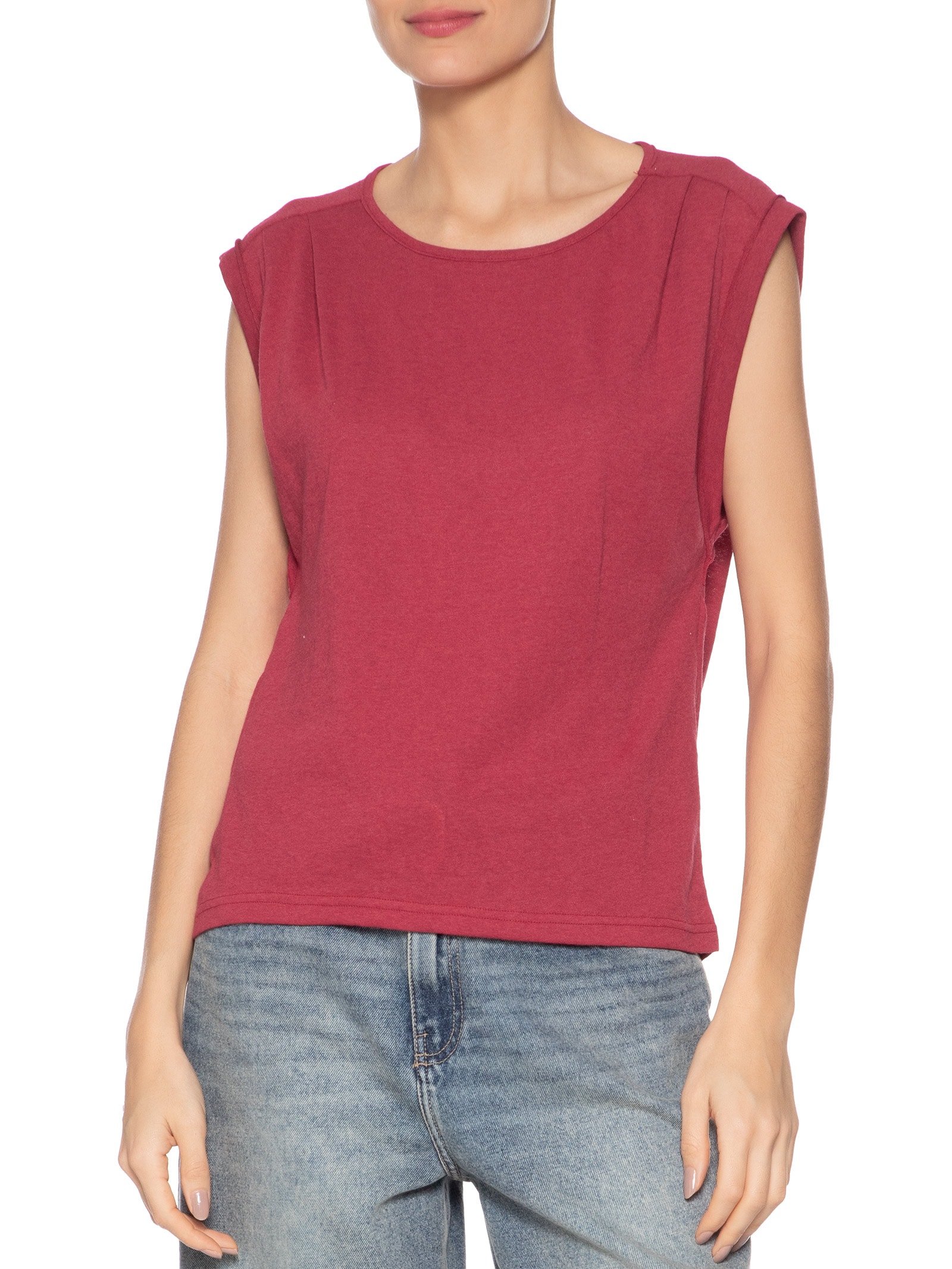 Regata Feminina Com Pregas No Ombro Vermelho Animale Jeans