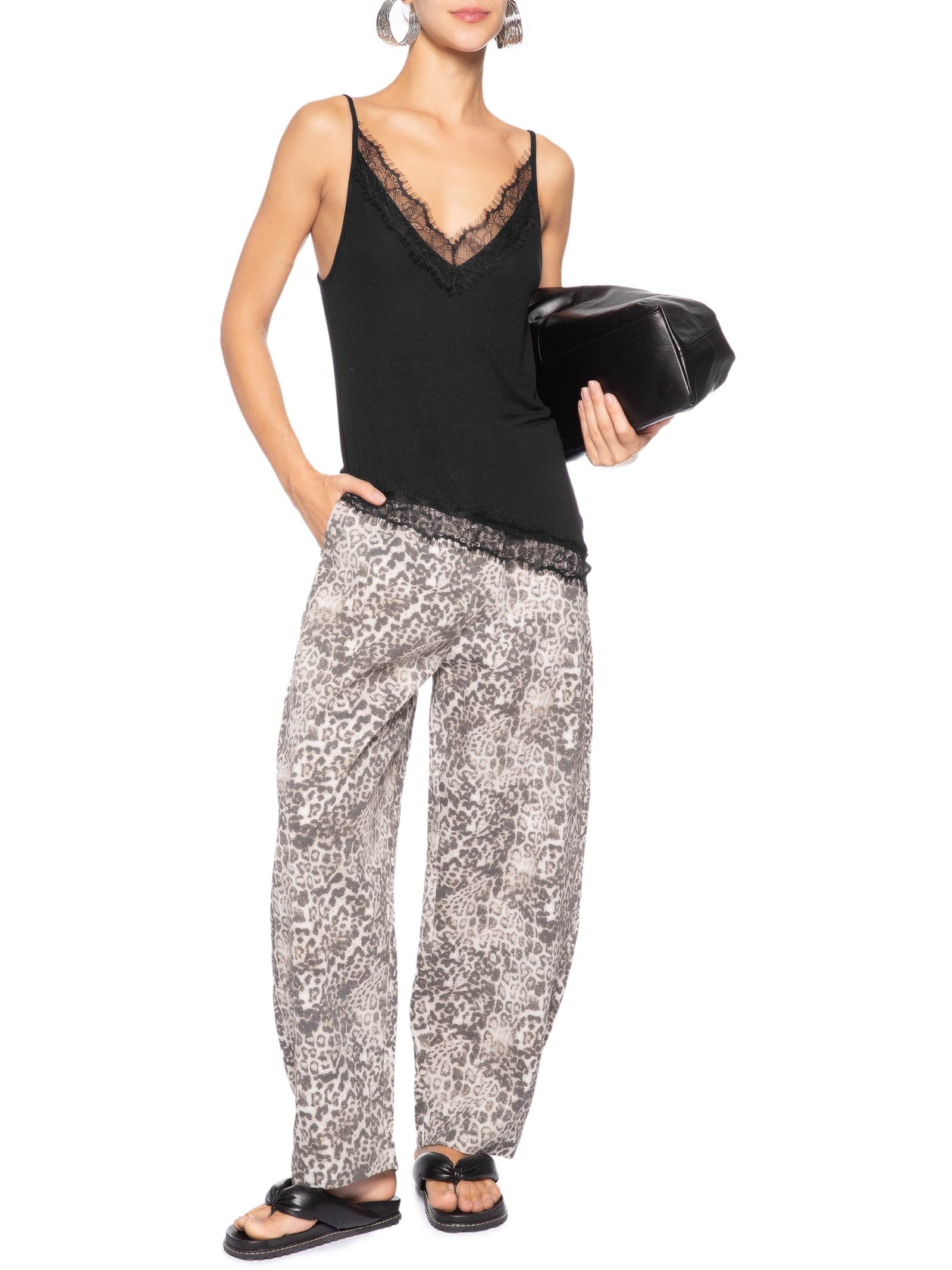 Regata Feminina Com Renda Decote V Preto Animale Jeans