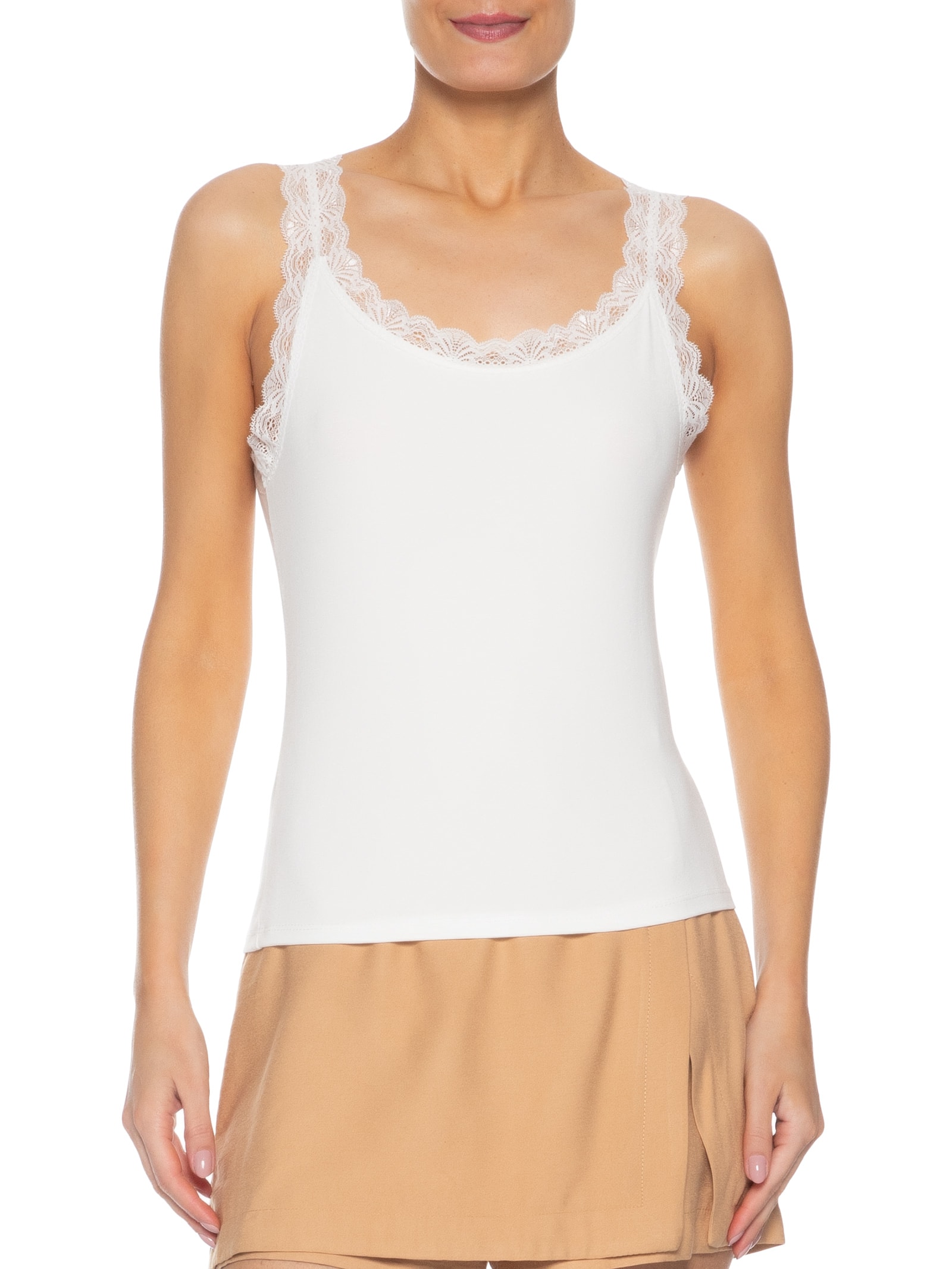 Regata Feminina Com Renda Off White Basiq