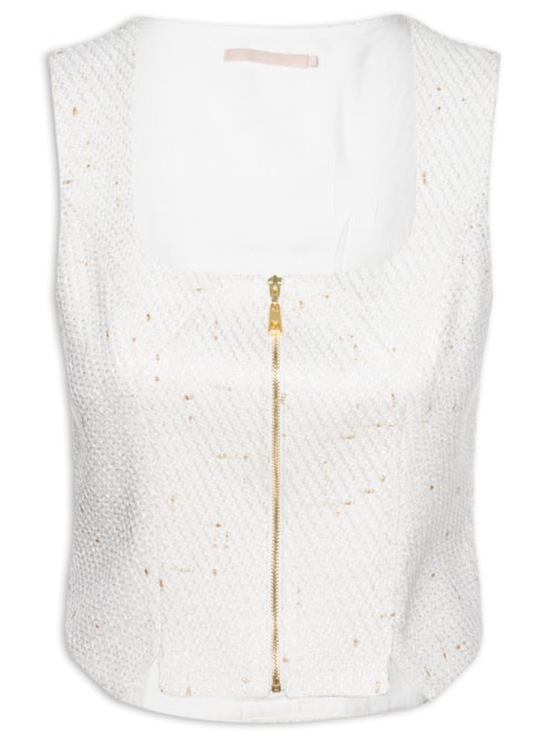 Regata Feminina Corset Tweed Com Detalhe Brilho – Off White
