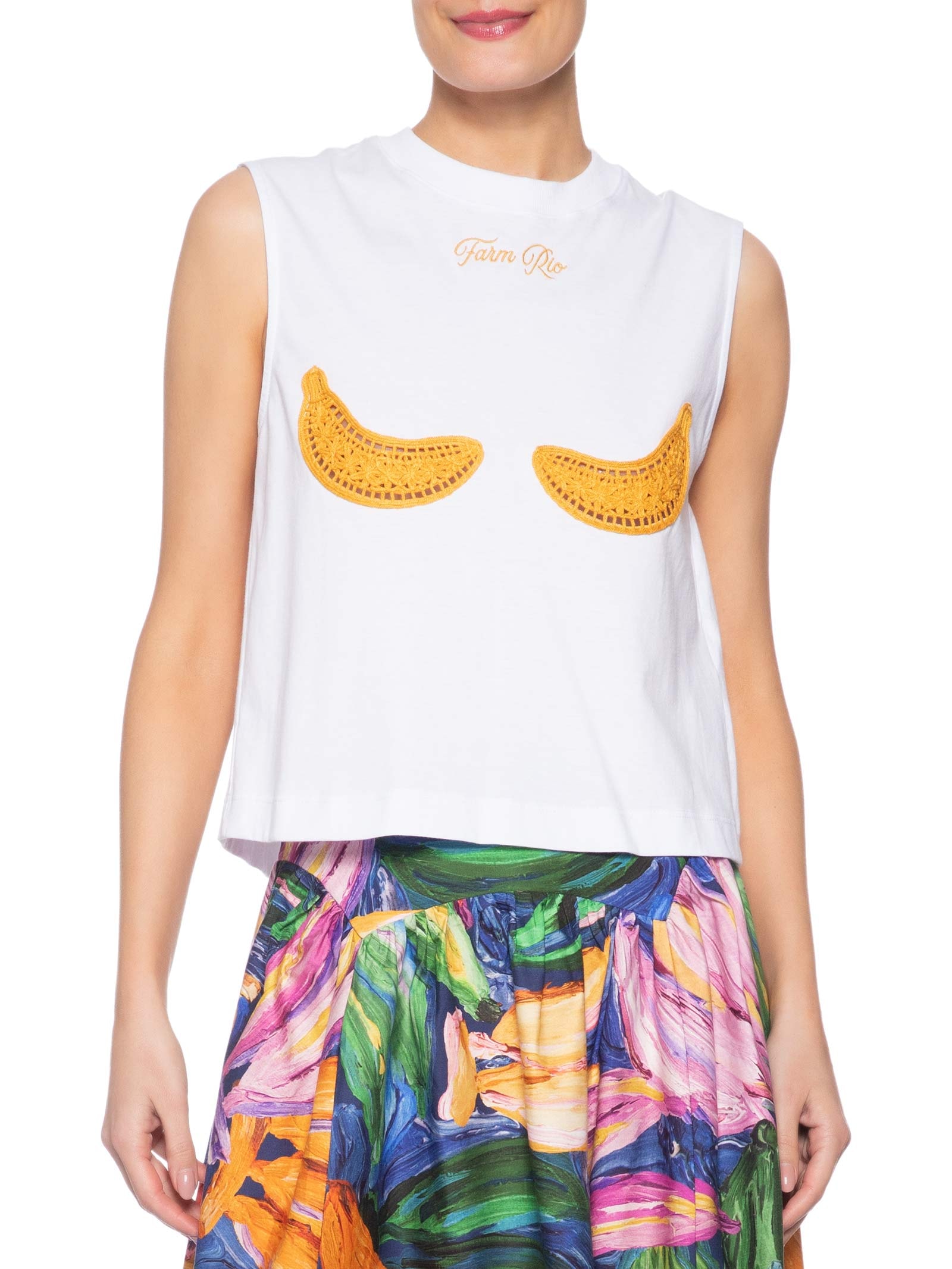 Regata Feminina Cropped Bananas Richillieu Branco Farm