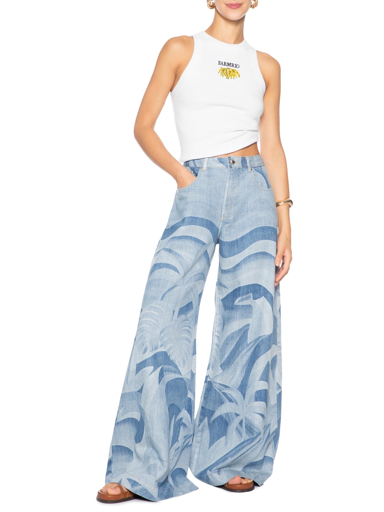 Regata Feminina Cropped Bordada Banana Branco Farm