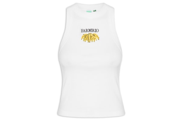 Regata Feminina Cropped Bordada Banana - Branco