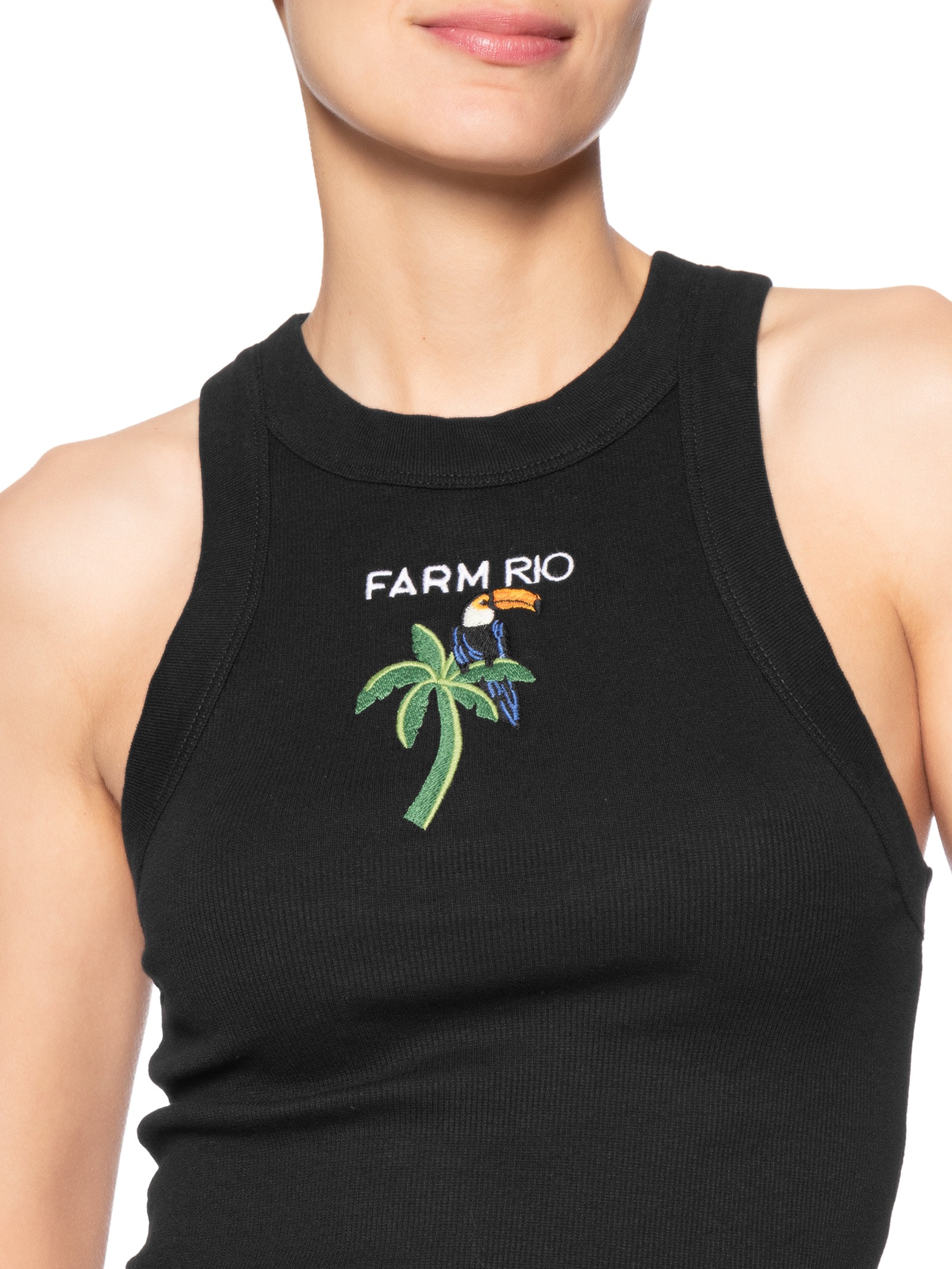 Regata Feminina Cropped Bordada Coqueiro Preto Farm