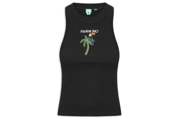 Regata Feminina Cropped Bordada Coqueiro - Preto