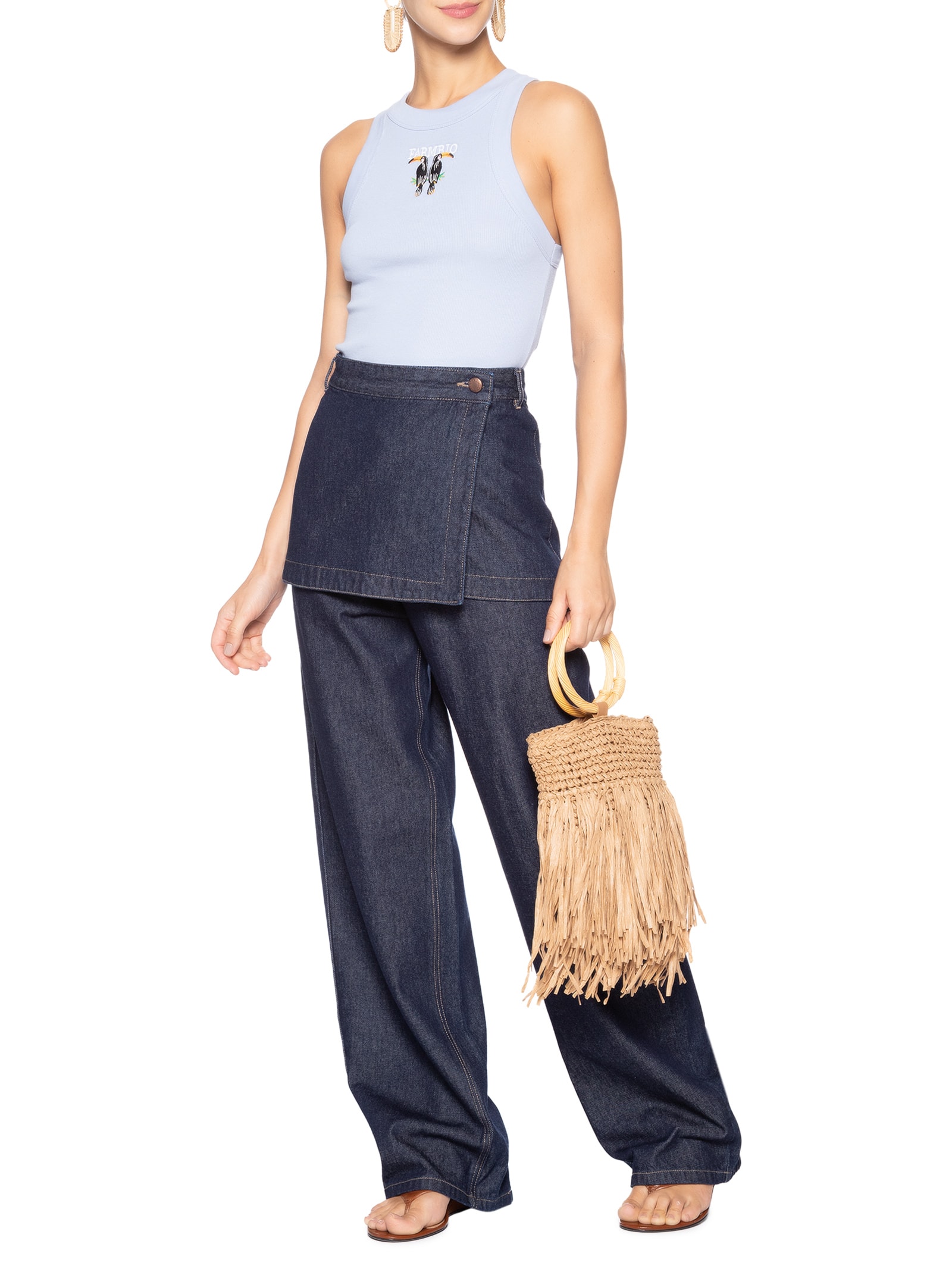 Regata Feminina Cropped Bordada Tucano Azul Farm