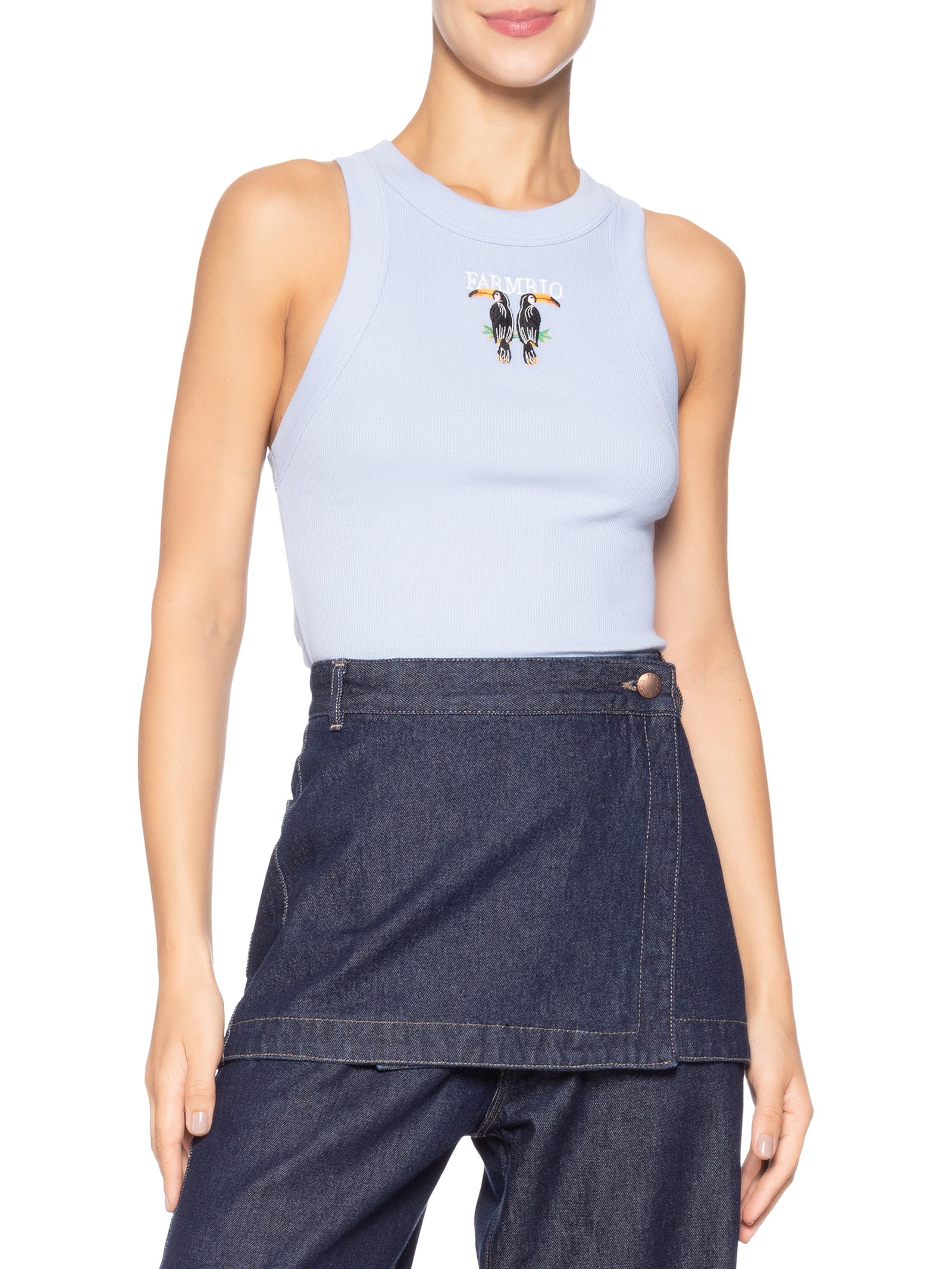 Regata Feminina Cropped Bordada Tucano Azul Farm