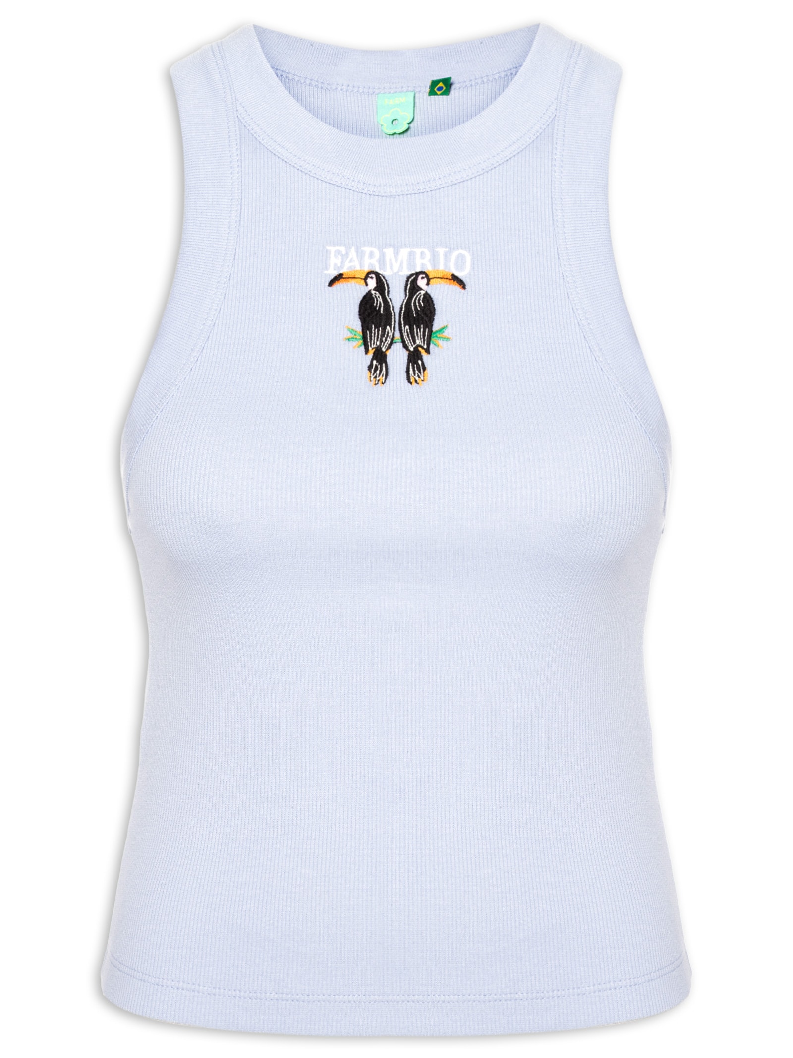 Regata Feminina Cropped Bordada Tucano Azul Farm