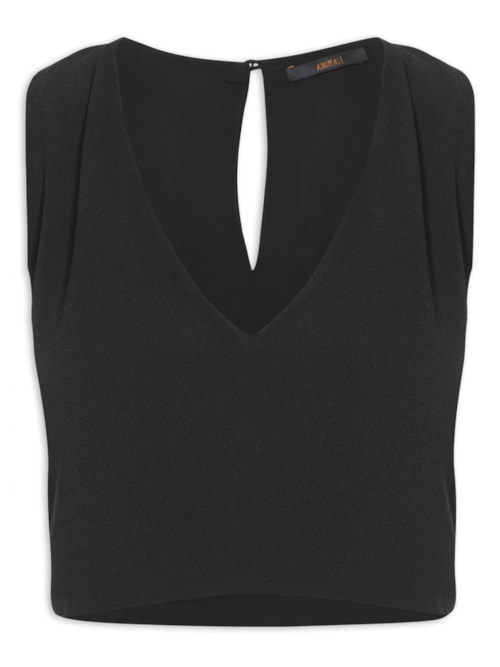 Regata Feminina Cropped Com Barra Assimétrica – Preto