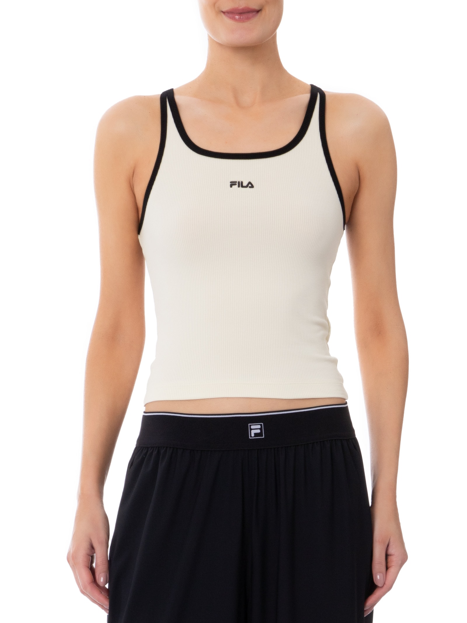 Regata Feminina Cropped Essentials Rib Off White Fila