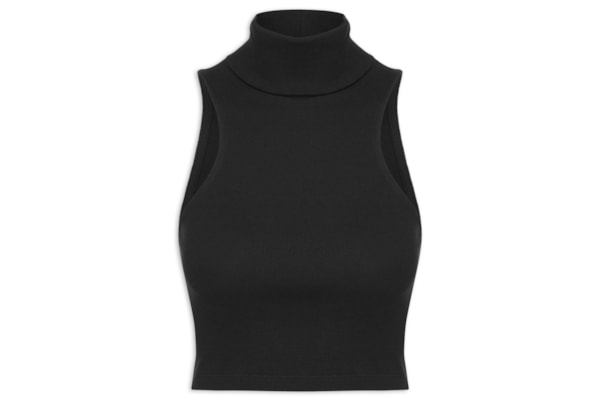 Regata Feminina Cropped Gola Bella - Preto
