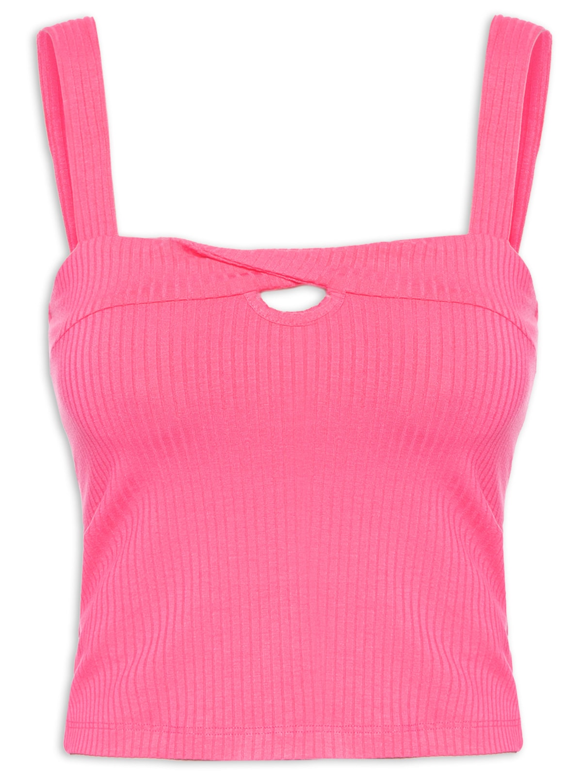 Vista 2 Regata Feminina Cropped Malha Canelada Com Detalhe No Decote ROSA ROSA