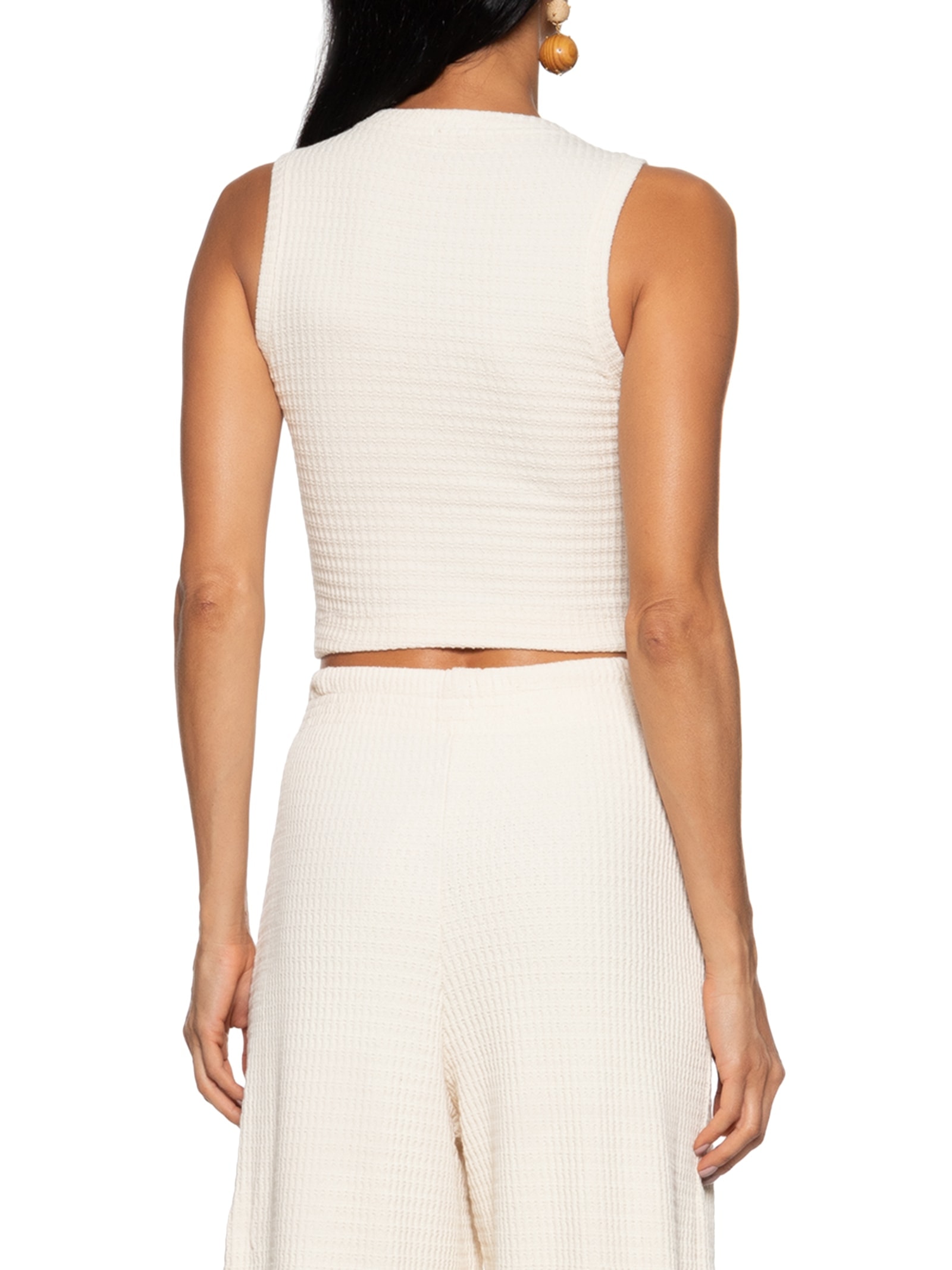Regata Feminina Cropped Textura Bege Cantão