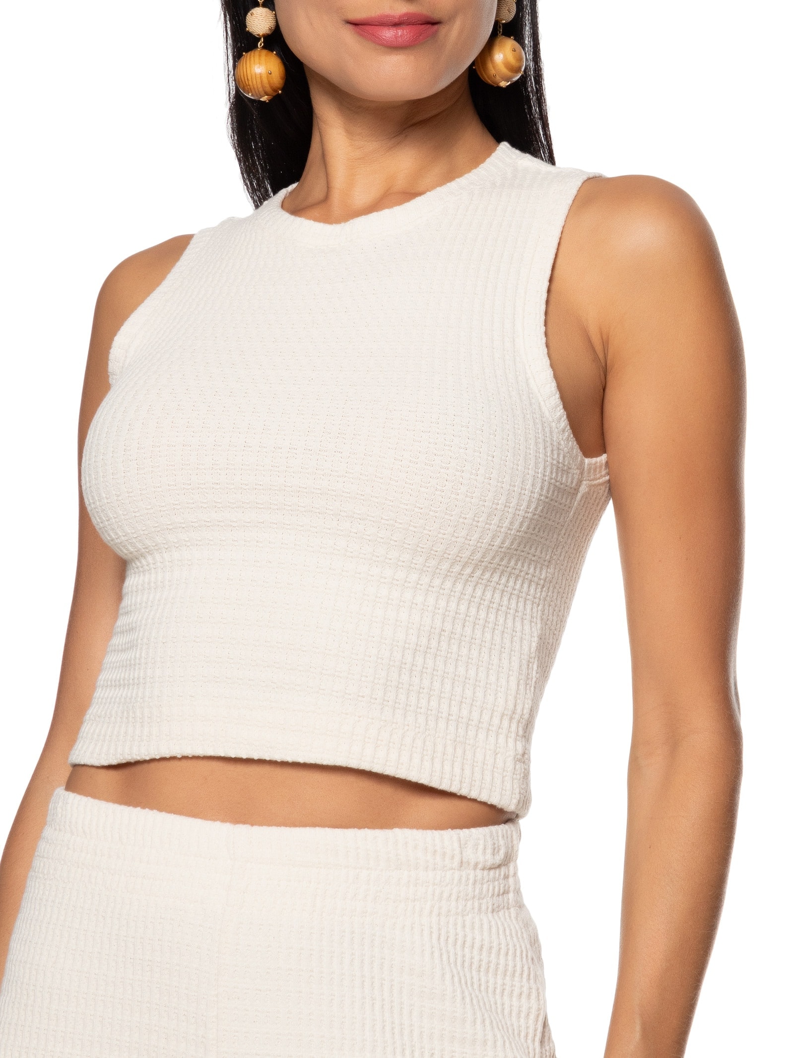 Regata Feminina Cropped Textura Bege Cantão
