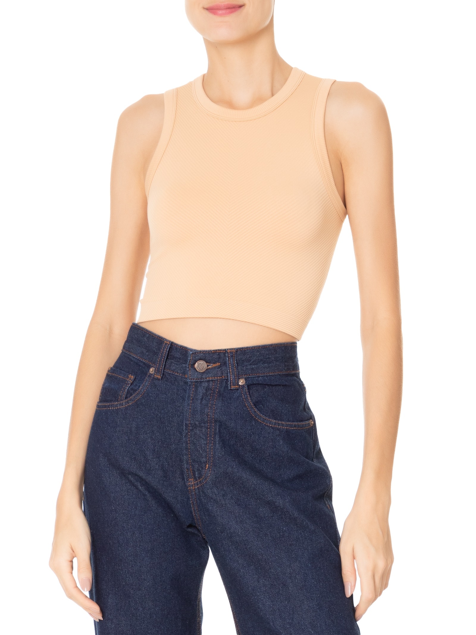 Regata Feminina Cropped Texturizada Bege Basiq