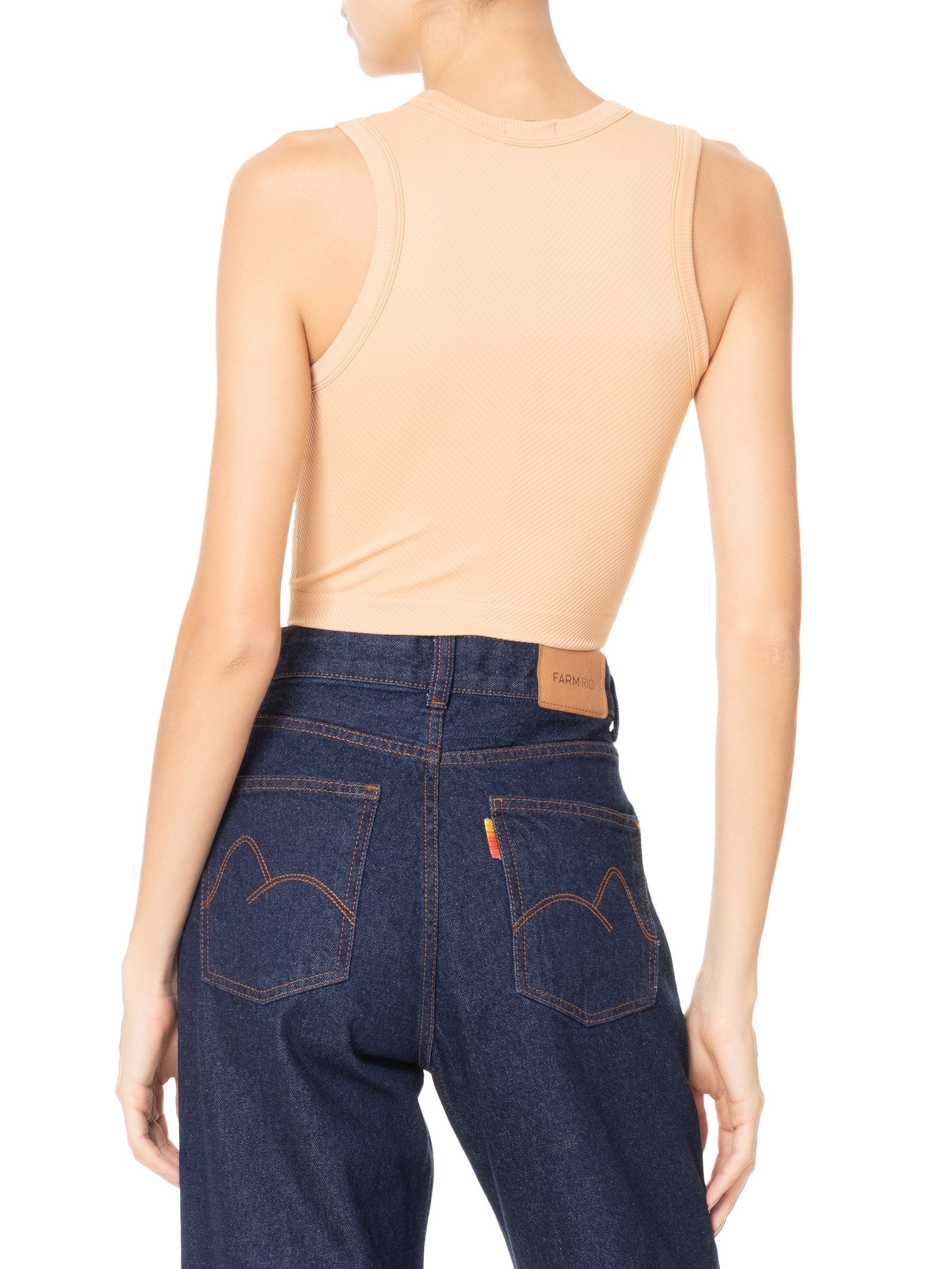 Regata Feminina Cropped Texturizada Bege Basiq