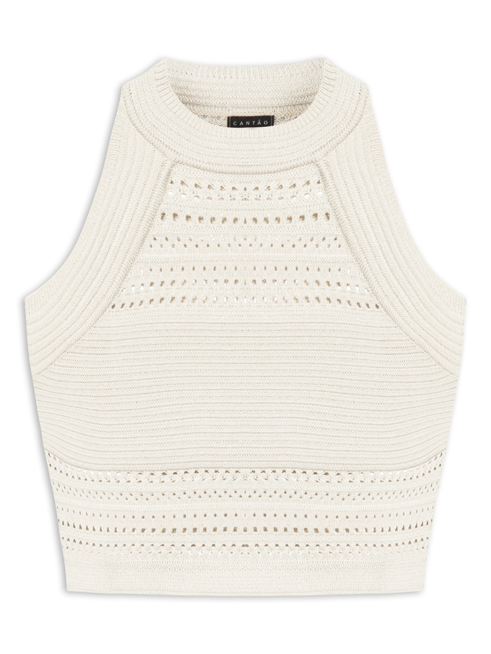 Regata Feminina Cropped Tricot Tramas Bege Cantão