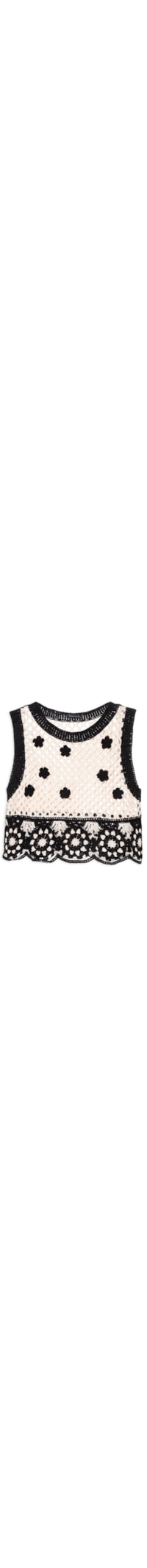 Regata Feminina Cropped Vazada Em Crochê - Off White