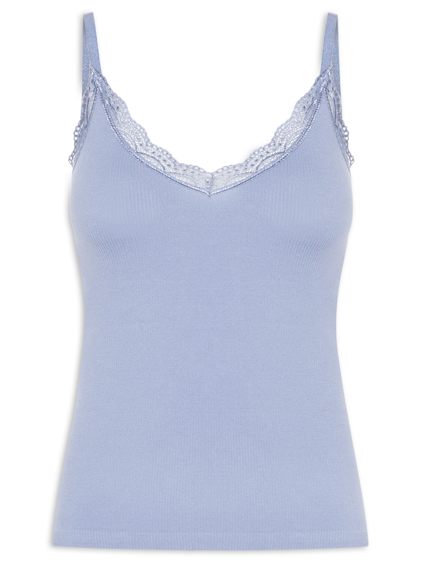 Regata Feminina De Alcinha Detalhe Renda Azul Basiq