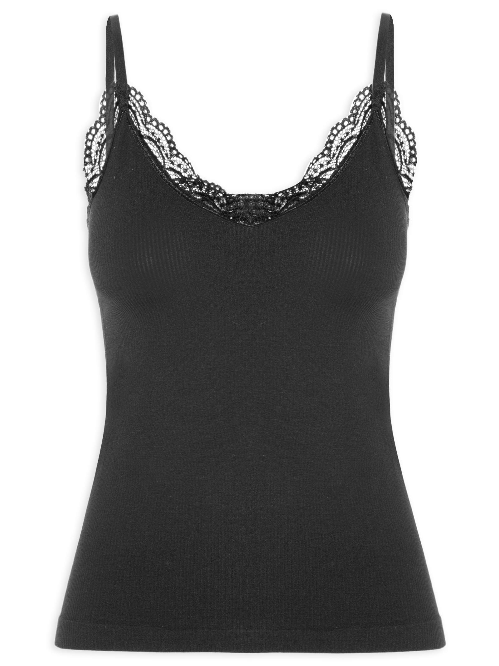 Regata Feminina De Alcinha Detalhe Renda Preto Basiq