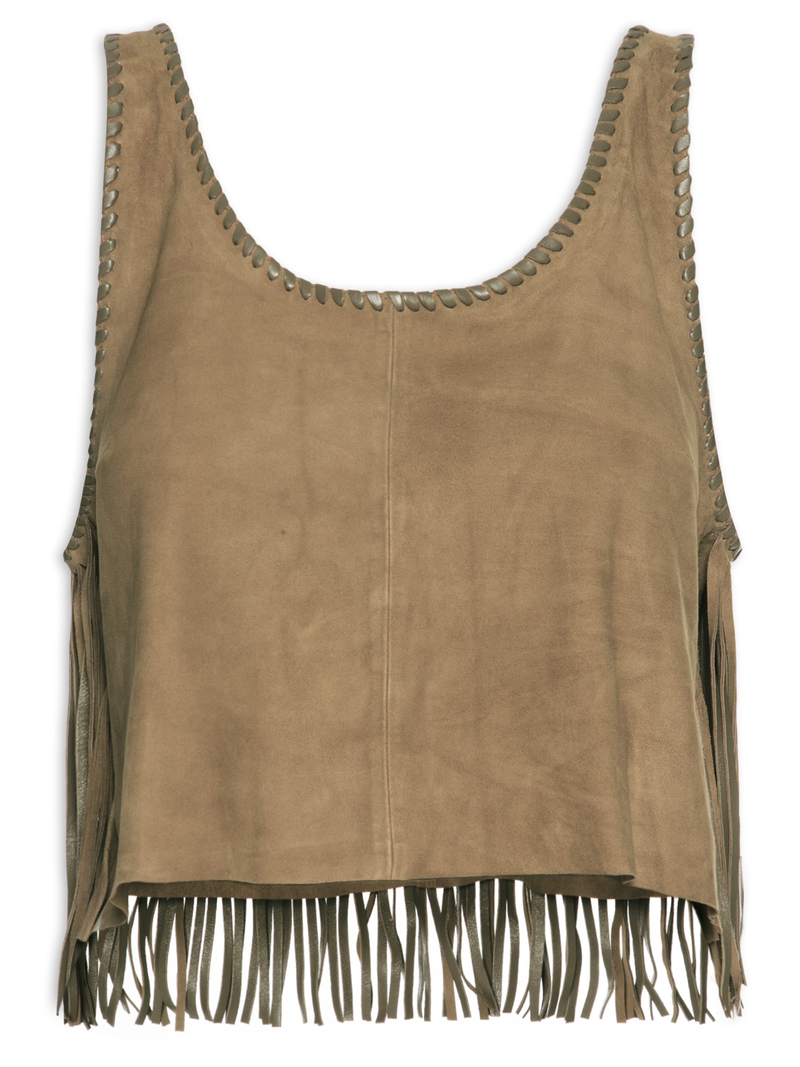 Regata Feminina De Chamois Com Franjas Verde Animale