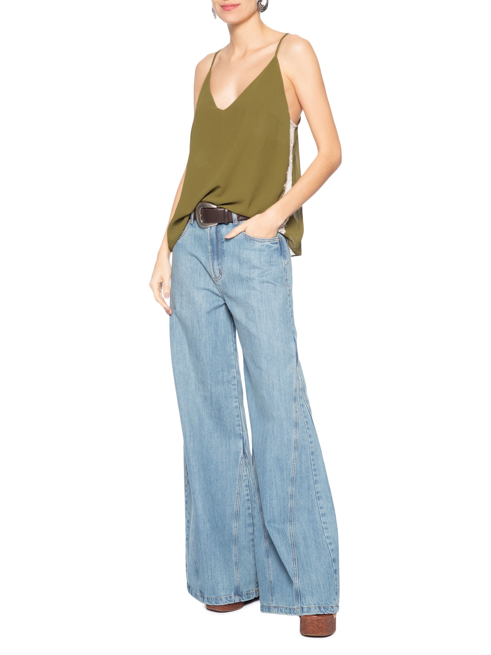 Regata Feminina De Georgette Verde Animale Jeans