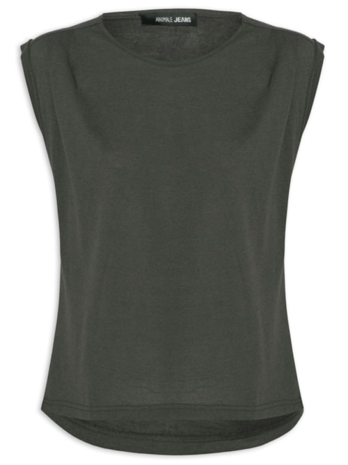 Regata Feminina De Malha Com Pregas No Ombro – Cinza