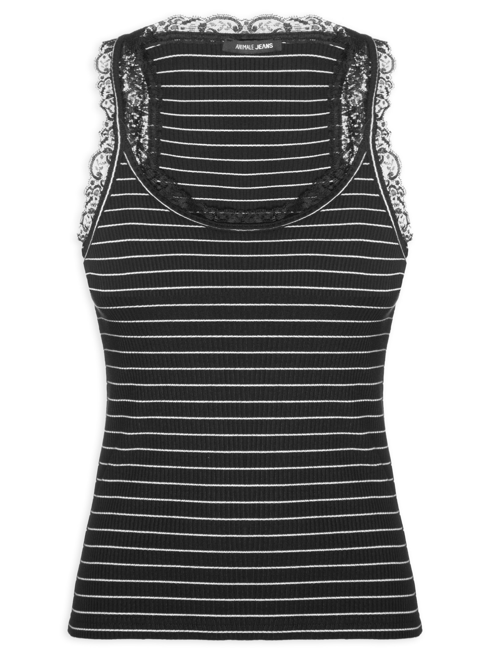 Regata Feminina De Malha Com Renda Preto Animale Jeans