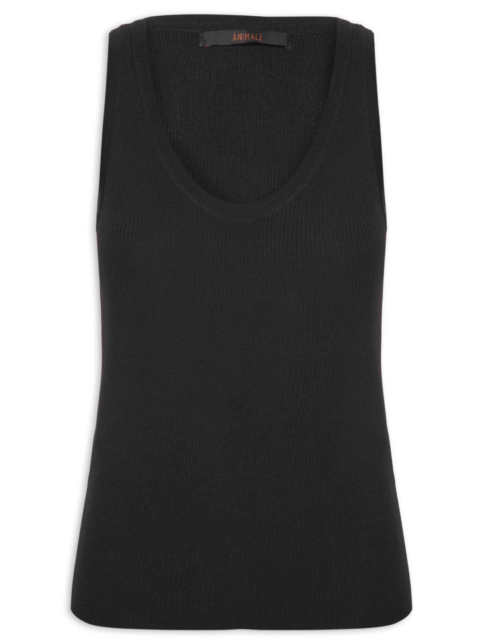 Regata Feminina De Tricot Canelado Com Decote U Básica Preto Animale