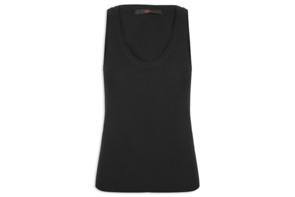 Regata Feminina De Tricot Canelado Com Decote U Básica - Preto