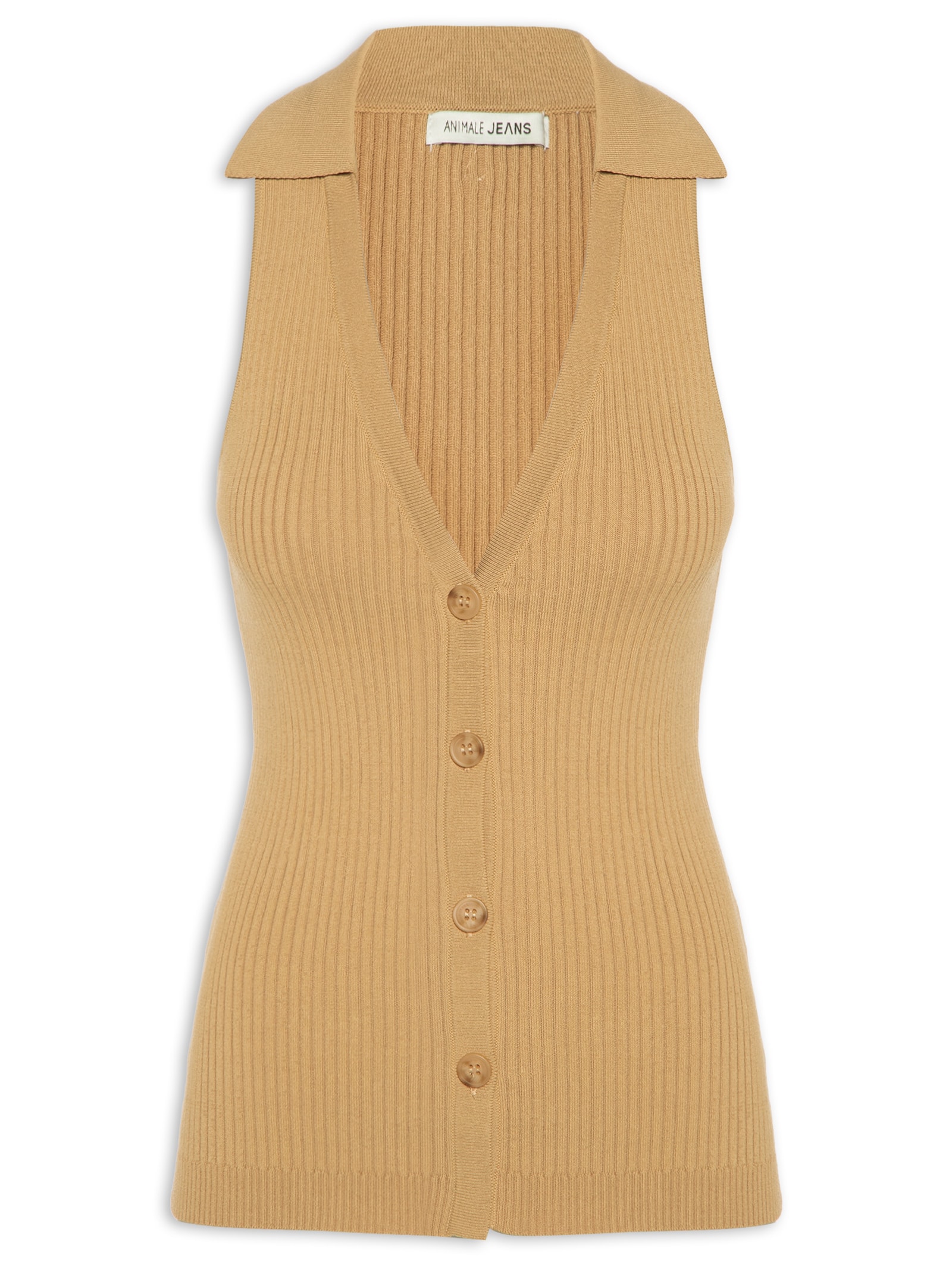 Regata Feminina De Tricot Com Colarinho E Botões Marrom Animale Jeans