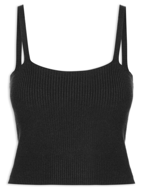 Regata Feminina De Tricot Com Decote Reto – Preto