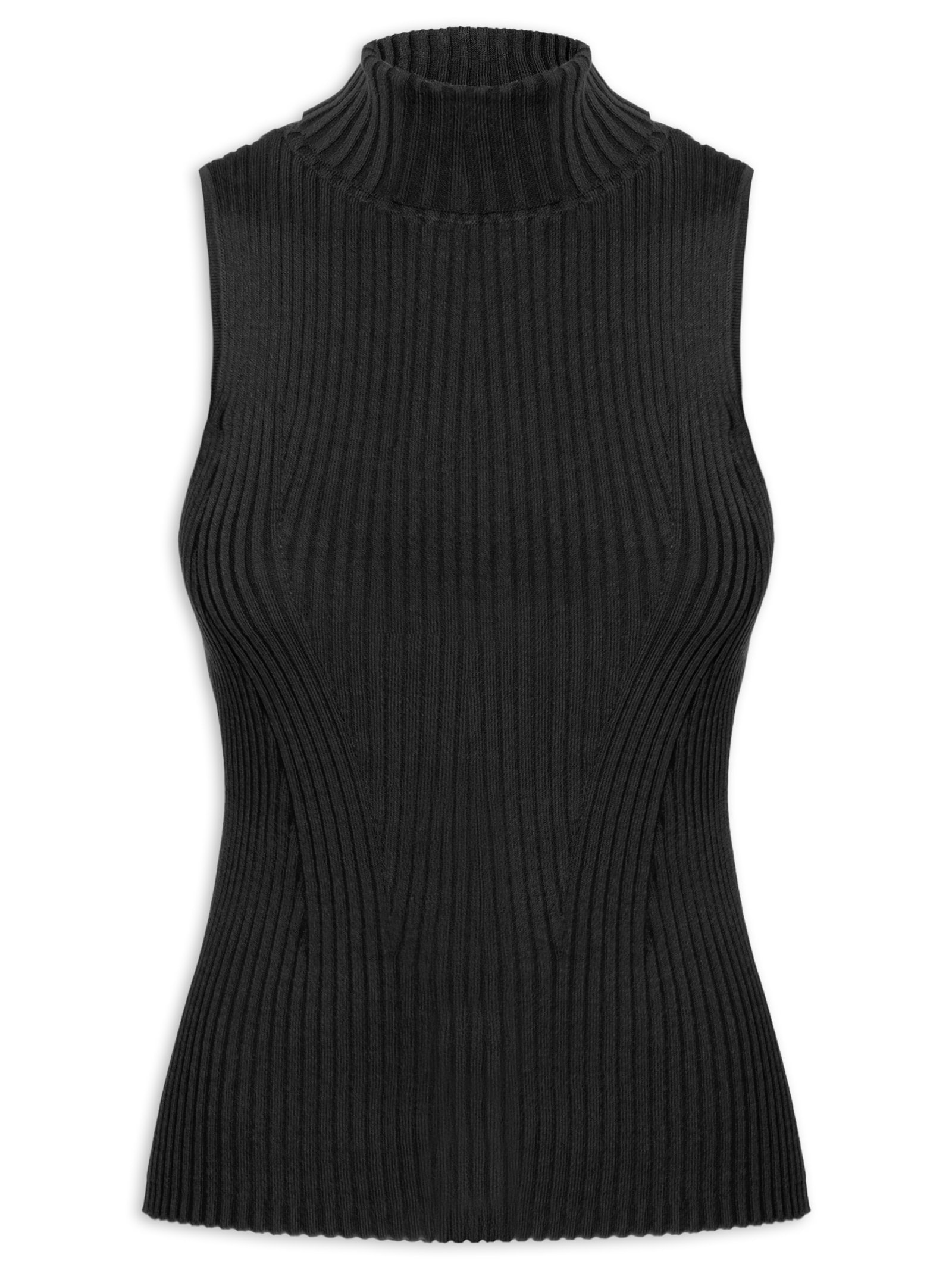 Regata Feminina De Tricot Com Gola Alta Preto Animale Jeans