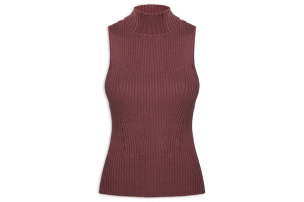 Regata Feminina De Tricot Com Gola Alta - Vermelho