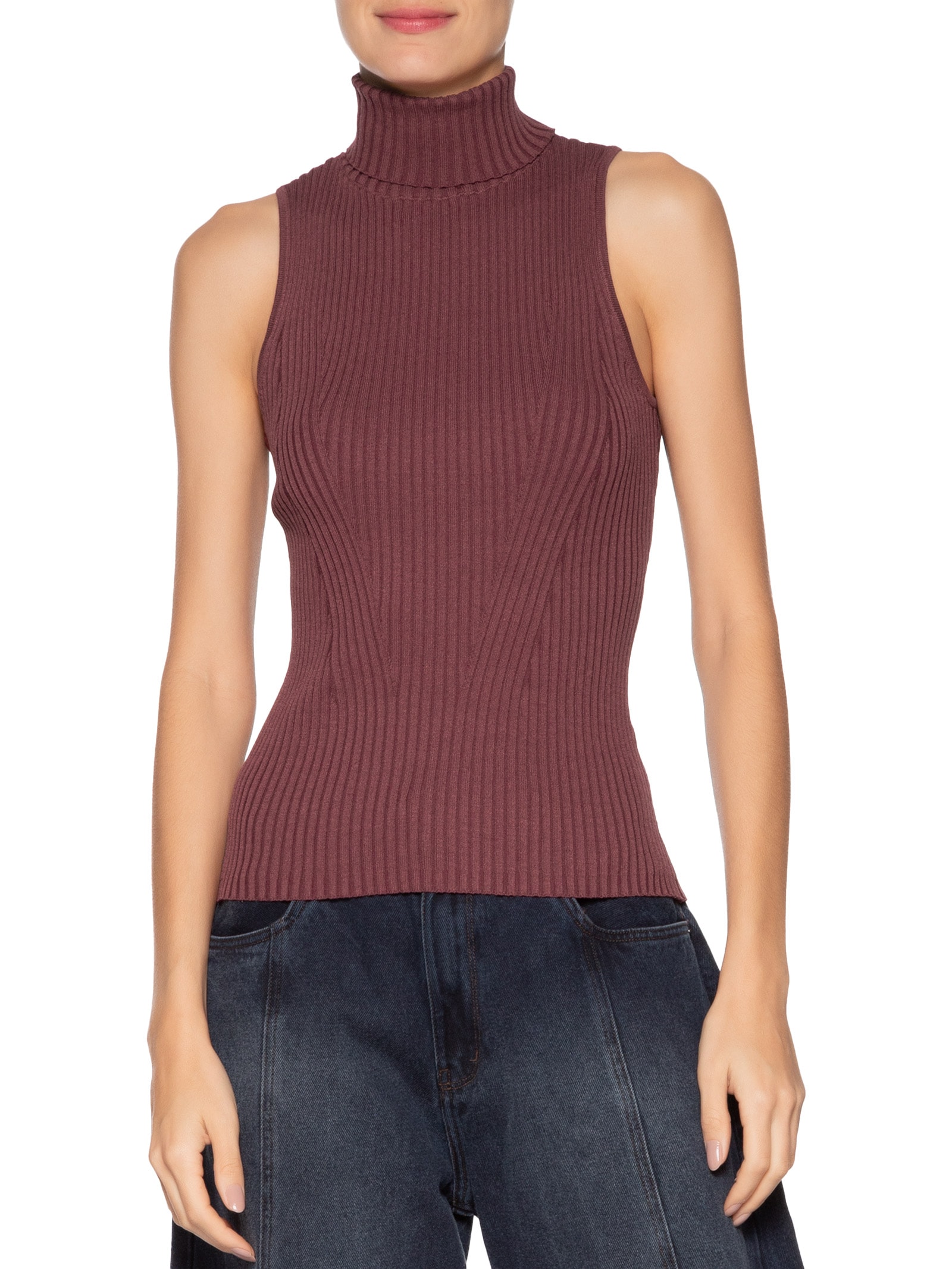 Regata Feminina De Tricot Com Gola Alta Vermelho Animale Jeans