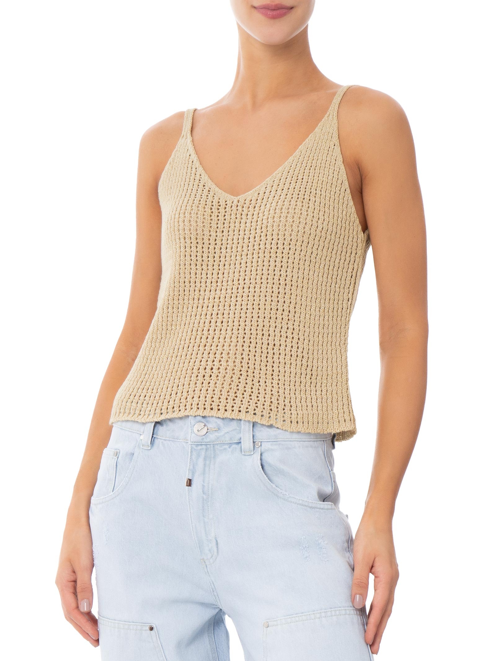 Regata Feminina De Tricot Com Lurex Bege Market 33