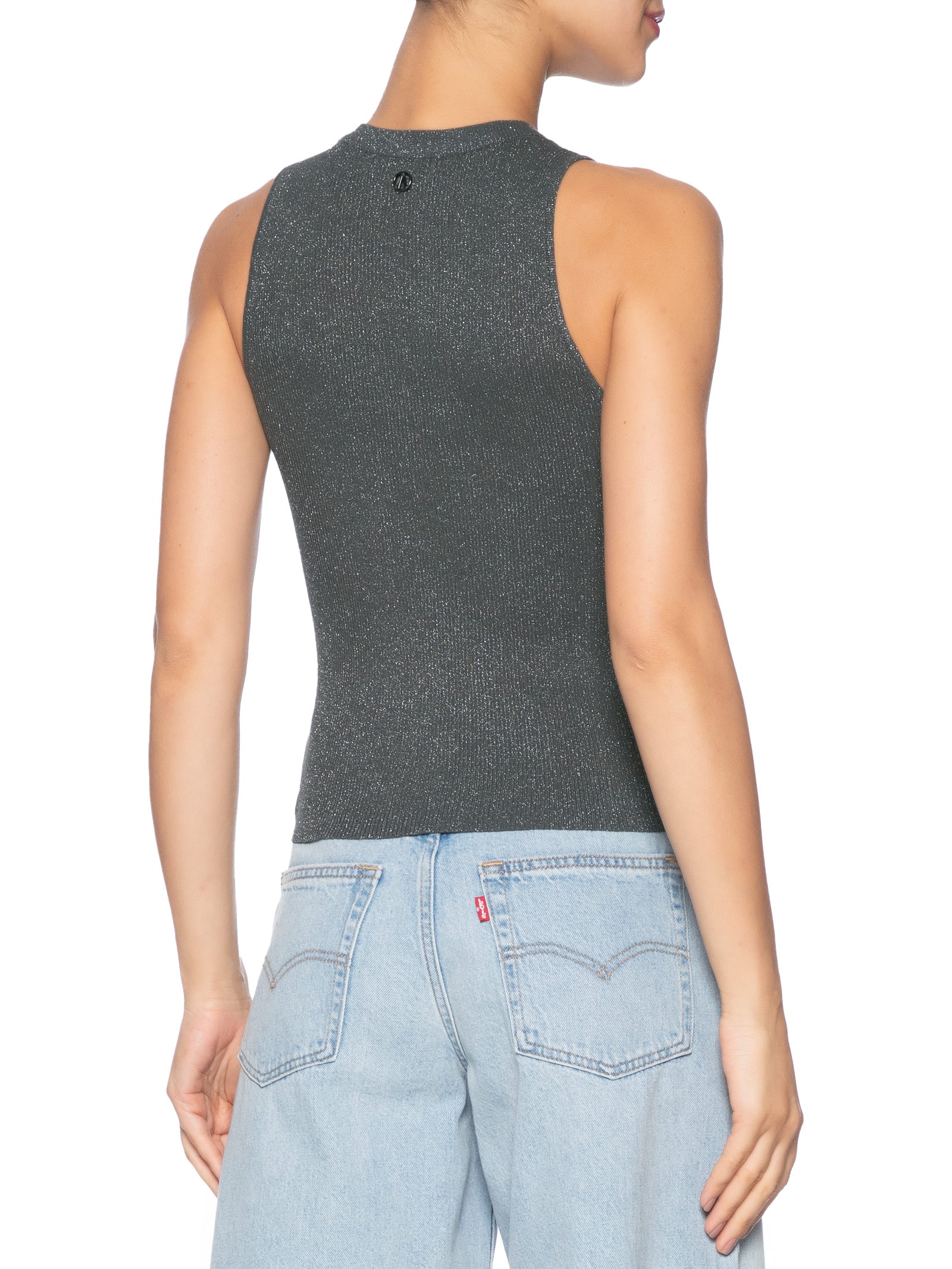 Regata Feminina De Tricot Com Luréx Cinza Animale Jeans