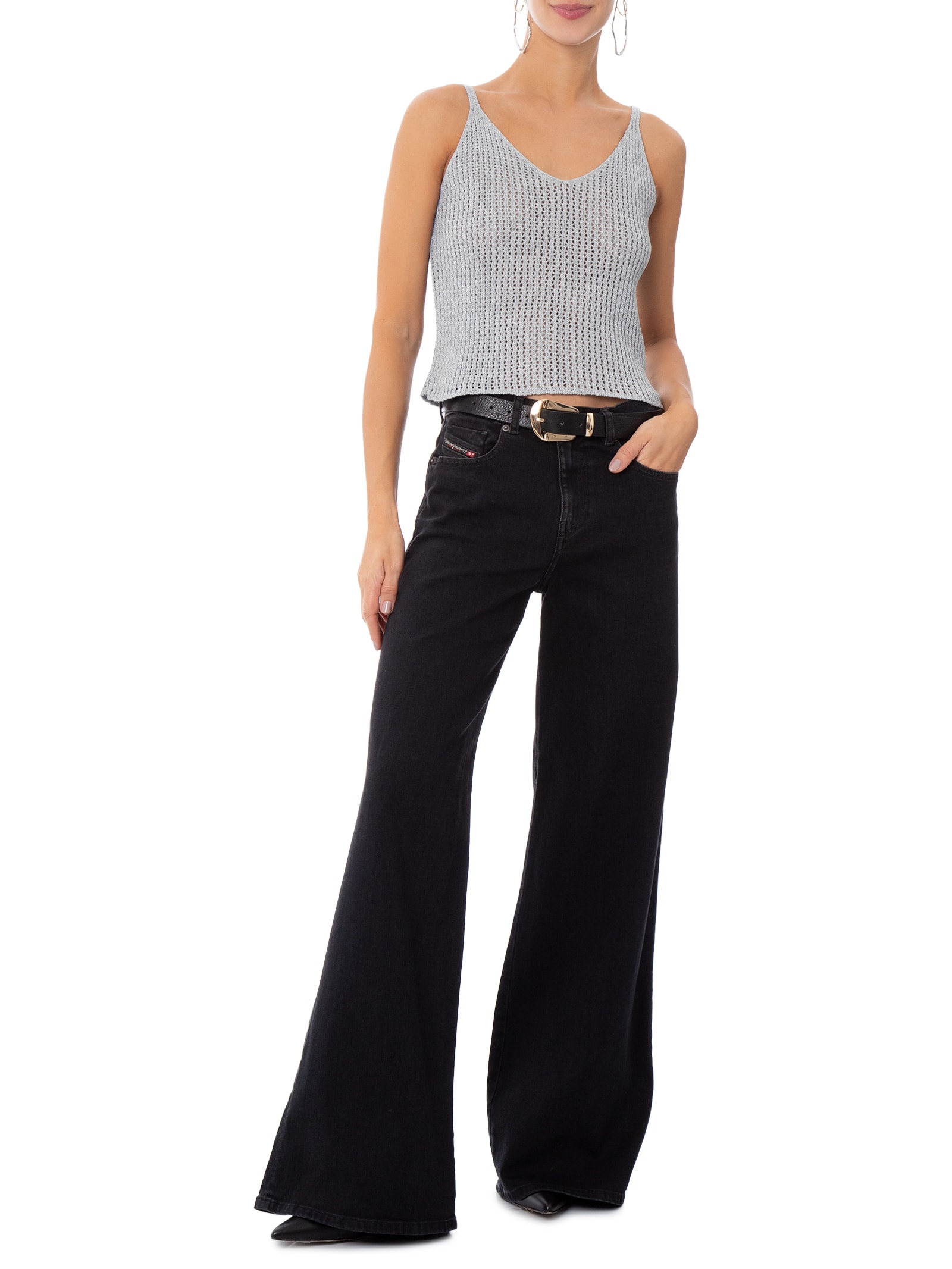 Regata Feminina De Tricot Com Lurex Cinza Market 33