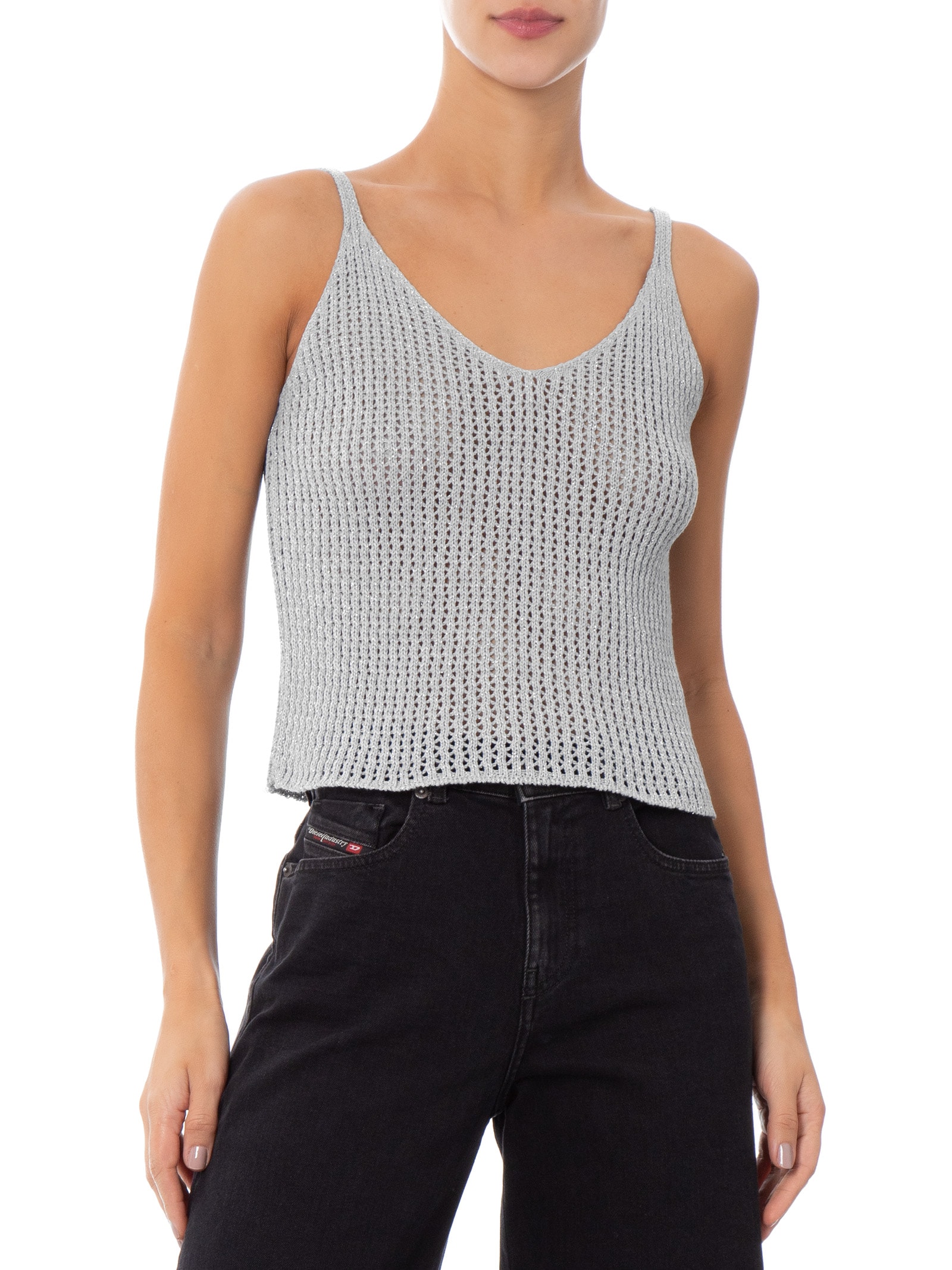 Regata Feminina De Tricot Com Lurex Cinza Market 33