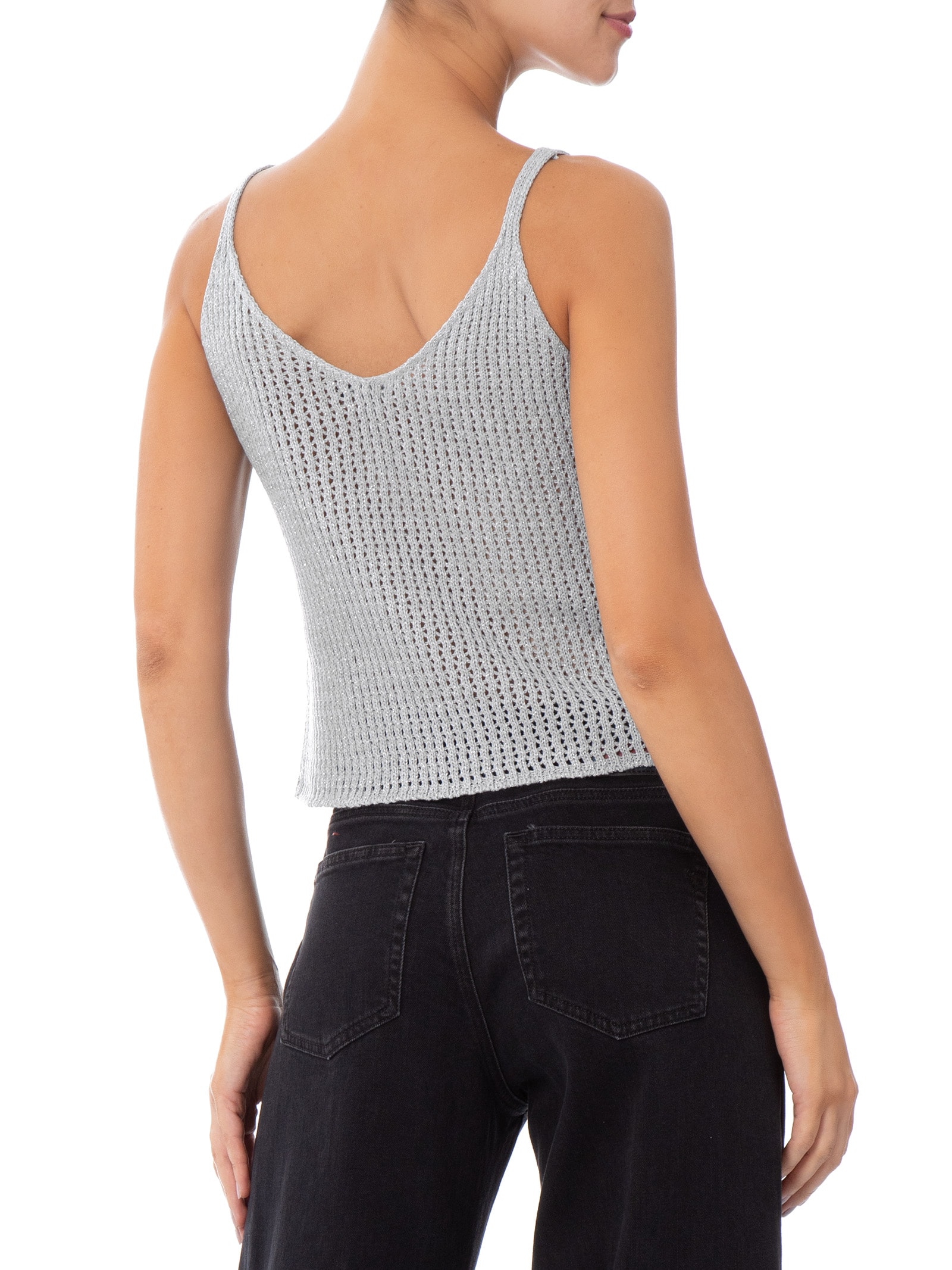 Regata Feminina De Tricot Com Lurex Cinza Market 33