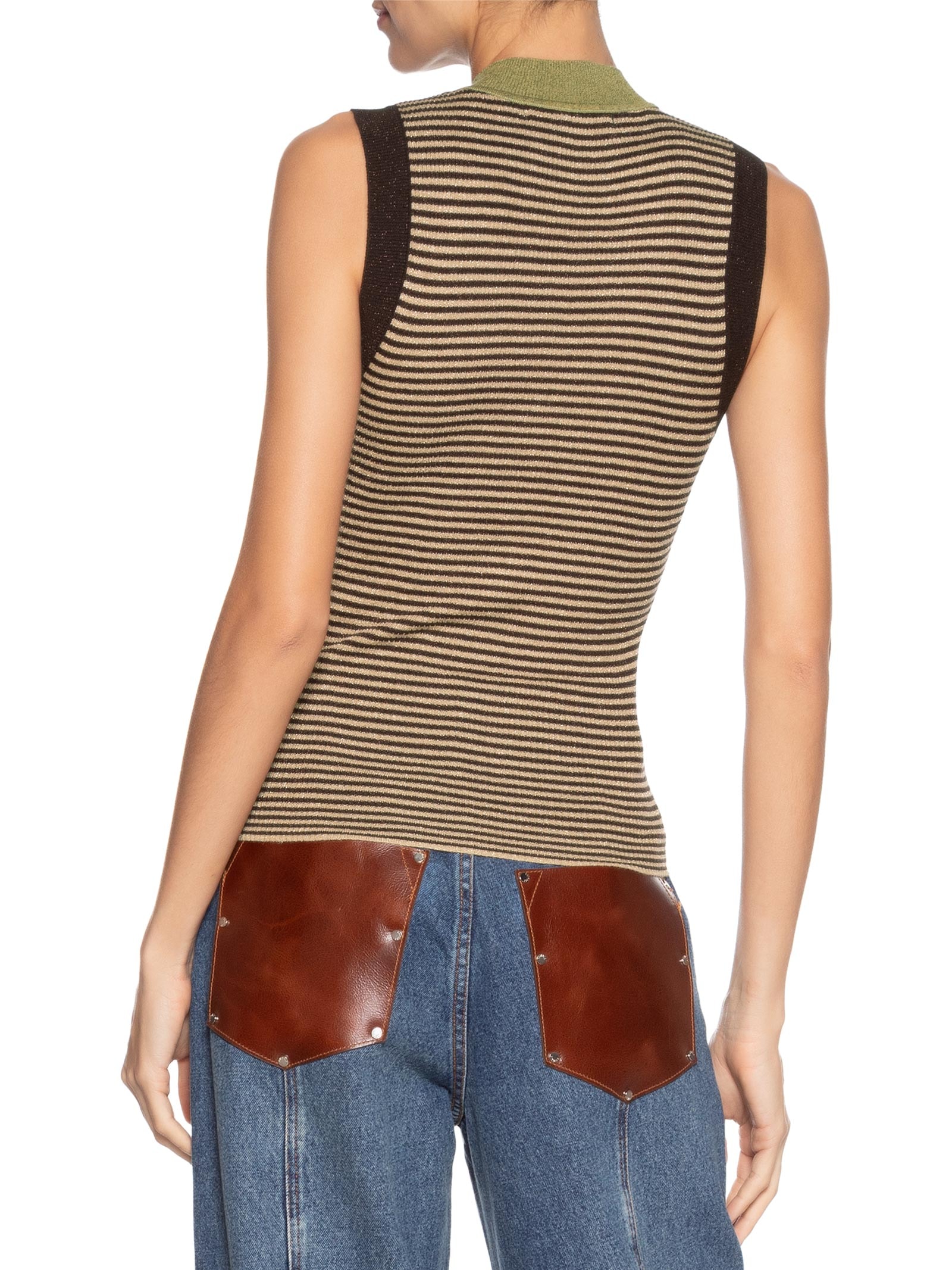 Regata Feminina de Tricot com Lurex Listrada Marrom Animale