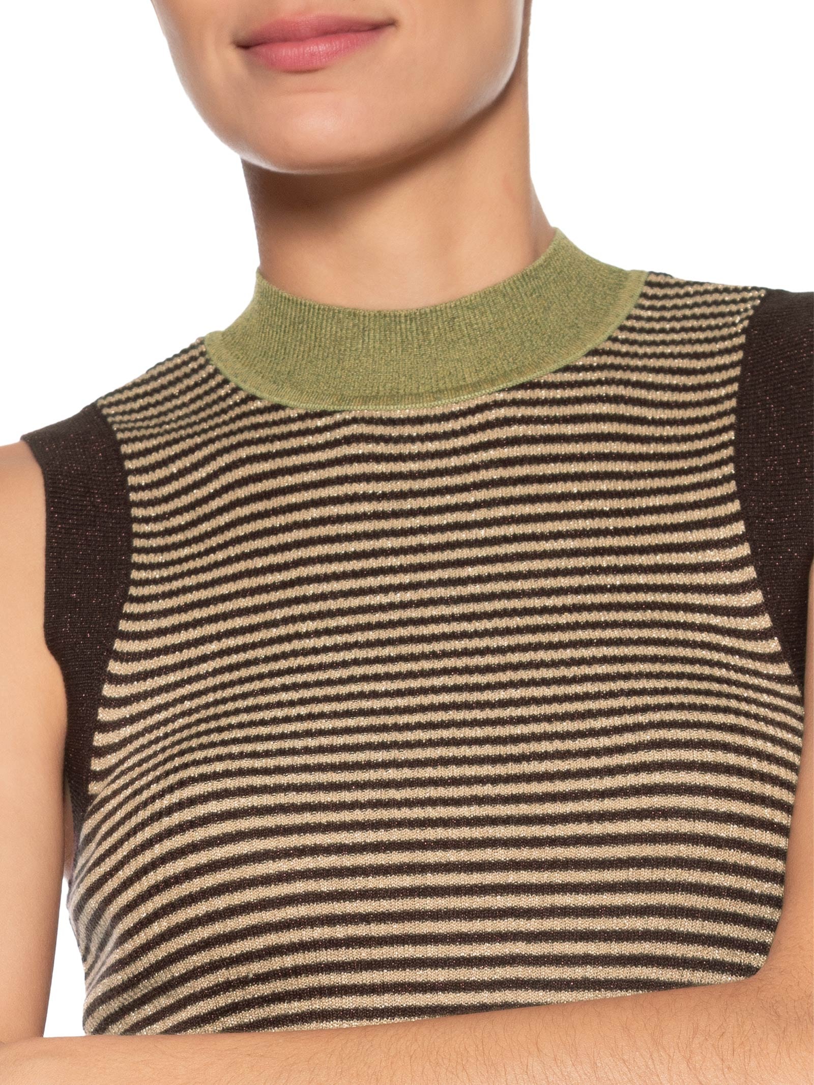 Regata Feminina de Tricot com Lurex Listrada Marrom Animale