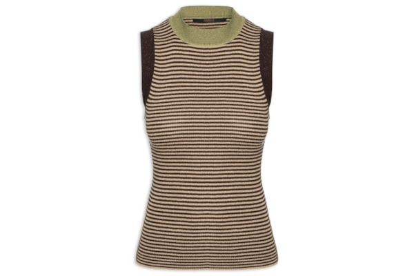 Regata Feminina de Tricot com Lurex Listrada - Marrom