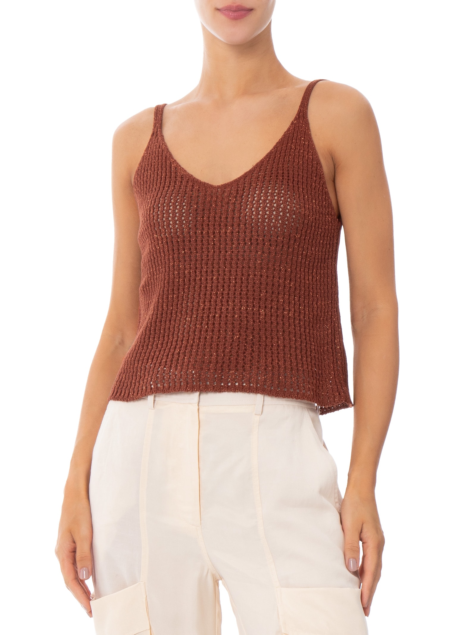 Regata Feminina De Tricot Com Lurex Vermelho Market 33
