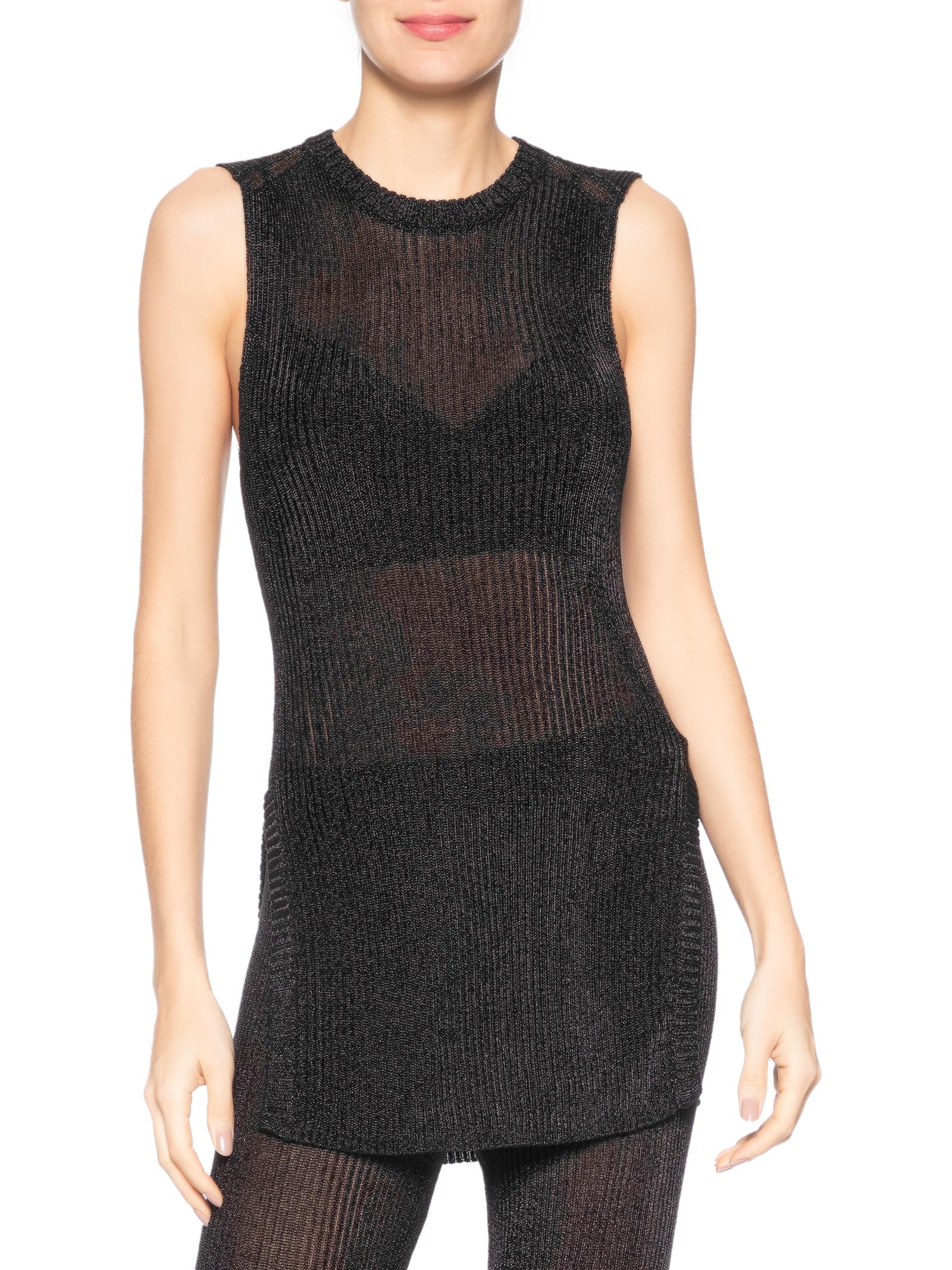 Regata Feminina De Tricot Com Transparência Preto Animale Jeans